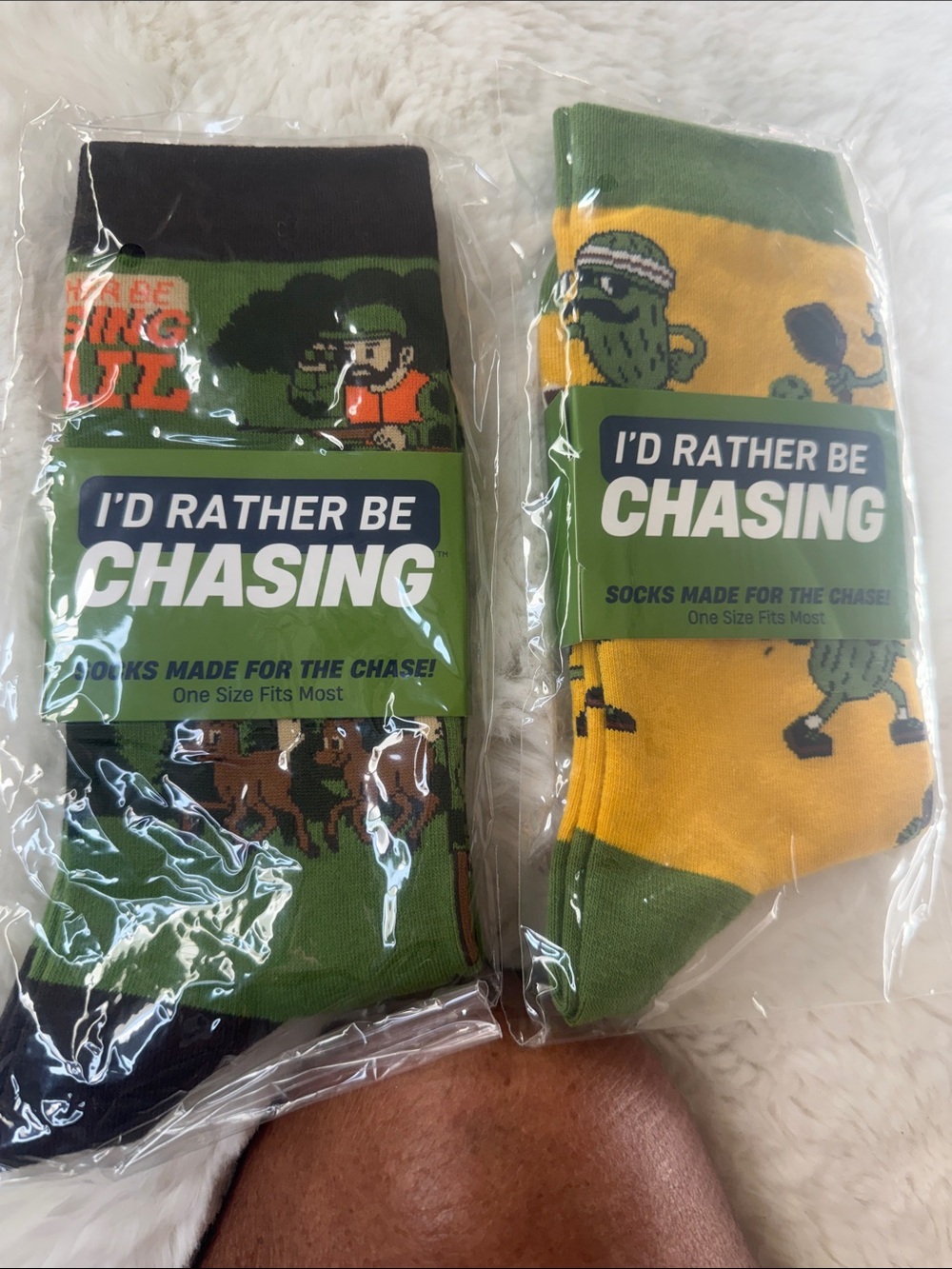 I'd Rather Be Chasing Novelty Crew Socks - Green & Yellow